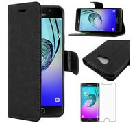ebestStar - Funda Compatible con Samsung A3 2016 Galaxy SM-A310F Carcasa Cartera Cuero PU, Funda Ranuras Tarjeta, Función Soporte, Negro + Cristal Templado [Aparato: 134.5 x 65.2 x 7.3mm 4.7'']