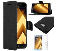 ebestStar - Funda Compatible con Samsung A5 2017 Galaxy SM-A520F Carcasa Cartera Cuero PU, Funda Ranuras Tarjeta, Función Soporte, Negro + Cristal Templado [Aparato: 145 x 71 x 7.8mm, 5.2'']