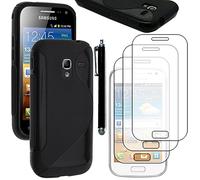 ebestStar - Funda Compatible con Samsung Ace 2 Galaxy i8160, S7560M Carcasa Gel Silicona Gel TPU Motivo S-línea, S-Line Case Cover + Lápiz +3 Peliculas, Negro [Aparato: 118.3 x 62.2 x 10.5mm, 3.8'']