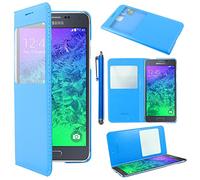 ebestStar - Funda Compatible con Samsung Galaxy Alpha SM-G850F Carcasa Ventana Vista Cover Cuero PU, Funda Libro Billetera + Lápiz, Azul [Aparato: 132.4 x 65.5 x 6.7mm, 4.7'']