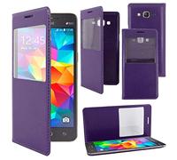 ebestStar - Funda Compatible con Samsung Grand Prime Galaxy G530F, Value Edition G531F Carcasa Ventana Vista Cover Cuero PU, Funda Libro Billetera, Violeta [Aparato: 144.8 x 72.1 x 8.6mm, 5.0'']
