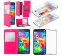 ebestStar - Funda Compatible con Samsung Grand Prime Galaxy G530F, Value Edition G531F Carcasa Ventana Vista Cover Cuero PU, Funda Billetera, Rosa +Cristal Templado [Aparato: 144.8x72.1x8.6mm 5.0"]