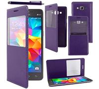 ebestStar - Funda Compatible con Samsung Grand Prime Galaxy G530F, Value Edition G531F Carcasa Ventana Vista Cover Cuero PU, Funda Billetera + Lápiz, Violeta [Aparato: 144.8 x 72.1 x 8.6mm, 5.0'']