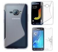 ebestStar - Funda Compatible con Samsung J1 Galaxy J1 2016 4G SM-J120F Carcasa Gel Silicona Motivo S-línea, S-Line Case Cover, Transparente + Cristal Templado [Aparato: 132.6 x 69.3 x 8.9mm 4.5"]