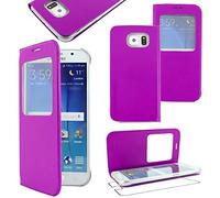 ebestStar - Funda Compatible con Samsung S6 Galaxy SM-G920F, G920 Carcasa Ventana Vista Cover Cuero PU, Funda Libro Billetera, Violeta [Aparato: 143.4 x 70.5 x 6.8mm, 5.1'']