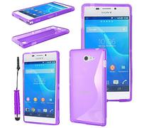 ebestStar - Funda Compatible con Sony Xperia M2 D2302 D2303 Carcasa Gel Silicona Gel TPU Motivo S-línea, S-Line Case Cover + Mini Lápiz, Violeta [Aparato: 139.7 x 71.1 x 8.6mm, 4.8'']