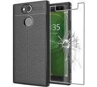 ebestStar - Funda Compatible con Sony Xperia XA2 Ultra, XA2 Ultra Dual (2018) Carcasa Silicona Gel, Protección Diseño Cuero Ultra Slim Case, Negro + Cristal Templado [Aparato: 163x80x9.5mm, 6.0'']