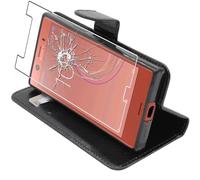 ebestStar - Funda Compatible con Sony Xperia XZ1 Compact Carcasa Cartera Cuero PU, Funda Billetera Ranuras Tarjeta, Función Soporte, Negro + Cristal Templado [Aparato: 129 x 64 x 9.3mm 4.6'']
