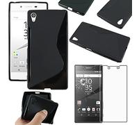 ebestStar - Funda Compatible con Sony Xperia Z5, Z5 Dual Carcasa Gel Silicona S-línea, S-Line Case Cover, Negro + Cristal Templado Protector Pantalla