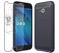 ebestStar - Funda para ASUS Zenfone 4 Selfie Pro ZD552KL, Carcasa Capa Protectora Carbono TPU, Antigolpes, Azul Oscuro + Cristal Templado
