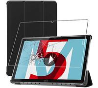 ebestStar - Funda para Huawei MediaPad M5 10.8, Carcasa Capa, Slim Case Protectora, Tapa Magnetica Cuero PU, Negro + Cristal Templado