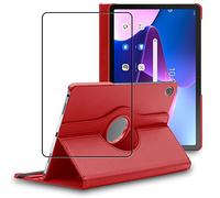 ebestStar - Funda para Lenovo Tab M10 Plus 10.6 (Gen 3), Carcasa Capa Giratoria, 360 Protectora, Cuero PU Soporte, Rojo + Cristal Templado