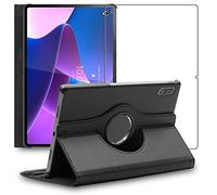 ebestStar - Funda para Lenovo Tab P12 Pro, Carcasa Capa Giratoria, 360 Protectora, Cuero PU Soporte, Negro + Cristal Templado