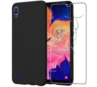 ebestStar - Funda para Samsung A10 Galaxy SM-A105F, Carcasa Capa Protectora Carbono TPU, Antigolpes, Negro + Cristal Templado