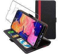 ebestStar - Funda para Samsung A10 Galaxy SM-A105F, Carcasa Libro Capa, Protectora Cartera, Cuero PU Soporte Tarjeta, Negro/Rojo + Cristal Templado