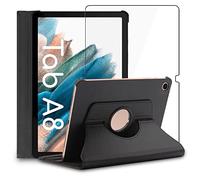 ebestStar - Funda para Samsung Galaxy Tab A8 10.5 (2021) SM-X200 X205, Carcasa Capa Giratoria, 360 Protectora, Cuero PU Soporte, Negro + Cristal Templado