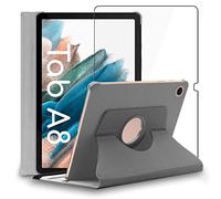 ebestStar - Funda para Samsung Galaxy Tab A8 10.5 (2021) SM-X200 X205, Carcasa Capa Giratoria, 360 Protectora, Cuero PU Soporte, Gris + Cristal Templado