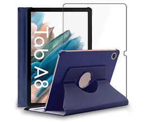 ebestStar - Funda para Samsung Galaxy Tab A8 10.5 (2021) SM-X200 X205, Carcasa Capa Giratoria, 360 Protectora, Cuero PU Soporte, Azul Oscuro + Cristal Templado