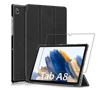 ebestStar - Funda para Samsung Galaxy Tab A8 10.5 (2021) SM-X200 X205, Carcasa Capa, Slim Case Protectora, Tapa Magnetica Cuero PU, Negro + Cristal Templado