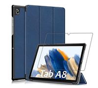ebestStar - Funda para Samsung Galaxy Tab A8 10.5 (2021) SM-X200 X205, Carcasa Capa, Slim Case Protectora, Tapa Magnetica Cuero PU, Azul Oscuro + Cristal Templado