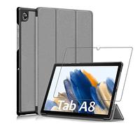 ebestStar - Funda para Samsung Galaxy Tab A8 10.5 (2021) SM-X200 X205, Carcasa Capa, Slim Case Protectora, Tapa Magnetica Cuero PU, Gris + Cristal Templado