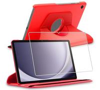 ebestStar - Funda para Samsung Galaxy Tab A9+ (2023) SM-X210, Carcasa Capa Giratoria, 360 Protectora, Cuero PU Soporte, Rojo + Cristal Templado