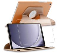 ebestStar - Funda para Samsung Galaxy Tab A9 8.7 (2023) SM-X110, Carcasa Capa Giratoria, 360 Protectora, Cuero PU Soporte, Dorado + Cristal Templado