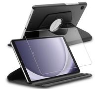 ebestStar - Funda para Samsung Galaxy Tab A9 8.7 (2023) SM-X110, Carcasa Capa Giratoria, 360 Protectora, Cuero PU Soporte, Negro + Cristal Templado