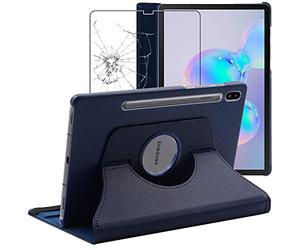 ebestStar - Funda para Samsung Galaxy Tab S6 10.5 T860/T865, Carcasa Capa Giratoria, 360 Protectora, Cuero PU Soporte, Azul Oscuro + Cristal Templado