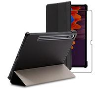 ebestStar - Funda para Samsung Galaxy Tab S7+ SM-T970, Carcasa Capa, Slim Case Protectora, Tapa Magnetica Cuero PU, Negro + Cristal Templado