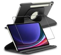 ebestStar - Funda para Samsung Galaxy Tab S9, 5G, Carcasa Capa Giratoria, 360 Protectora, Cuero PU Soporte, Negro + Cristal Templado