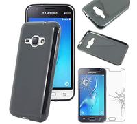 ebestStar - Funda para Samsung J1 2016 Galaxy J1 4G SM-J120F, Carcasa Silicona, Capa Protectora TPU Antigolpes, Slim Ultra Fina, Negro + Cristal Templado