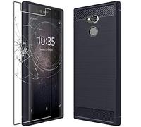 ebestStar - Funda para Sony Xperia XA2 Ultra, XA2 Ultra Dual (2018), Carcasa Capa Protectora Carbono TPU, Antigolpes, Azul Oscuro + Cristal Templado
