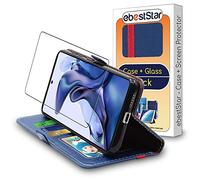 ebestStar - Funda para Xiaomi 11T, 11T Pro, Carcasa Libro Capa, Protectora Cartera, Cuero PU Soporte Tarjeta, Azul Oscuro/Rojo + Cristal Templado