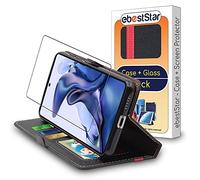 ebestStar - Funda para Xiaomi 11T, 11T Pro, Carcasa Libro Capa, Protectora Cartera, Cuero PU Soporte Tarjeta, Negro/Rojo + Cristal Templado