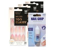 EBIN NEW YORK - Juego de 3 uñas de diseño para propuestas con agarre de uñas, uñas cortas rosas a presión con estilo de diseñador para uso diario y ocasiones especiales, juego de regalo (4 artículos)