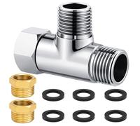 Ebksqs Juego de piezas en T de latón - Distribuidor en T de 1/2" + 2 reductores de 1/2" → 3/8" + 6 juntas de junta de 1/2 pulgadas para conexión de inodoro, lavadora y conexión de agua, accesorios de