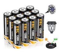 EBL Pilas solares recargables de 1300 mAh, 1,2 V, 12 unidades, ciclos de carga altos con baja autodescarga, adecuadas para luces solares al aire libre, cadenas de luces