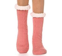 EBMORE Calcetines Antideslizantes Mujer, Calcatines Invierno Termicos Mujer, Calcetines Termicos Gruesos y Cálidos Frio Extremo Calcetines Navidad Chimenea (Rosa)
