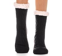 EBMORE Calcetines Antideslizantes Mujer, Calcatines Invierno Termicos Mujer, Calcetines Termicos Gruesos y Cálidos Frio Extremo Calcetines Navidad Chimenea (Negro)