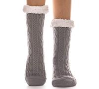 EBMORE Calcetines Antideslizantes Mujer, Calcatines Invierno Termicos Mujer, Calcetines Termicos Gruesos y Cálidos Frio Extremo Calcetines Navidad Chimenea (Gris)