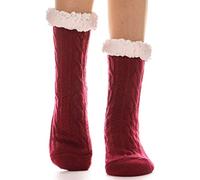 EBMORE Calcetines Antideslizantes Mujer, Calcatines Invierno Termicos Mujer, Calcetines Termicos Gruesos y Cálidos Frio Extremo Calcetines Navidad Chimenea (Rojo)