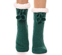 EBMORE Calcetines Antideslizantes Mujer, Calcatines Termicos Invierno Mujer, Calcetines Termicos Frio Extremo Gruesos y Cálidos Calcetines Navidad Chimenea (Pelota Verde)