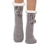 EBMORE Calcetines Antideslizantes Mujer, Calcatines Termicos Invierno Mujer, Calcetines Termicos Frio Extremo Gruesos y Cálidos Calcetines Navidad Chimenea (Pelota Gris)