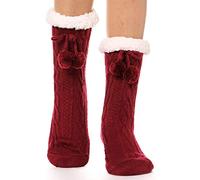 EBMORE Calcetines Antideslizantes Mujer, Calcatines Termicos Invierno Mujer, Calcetines Termicos Frio Extremo Gruesos y Cálidos Calcetines Navidad Chimenea (Pelota Roja)