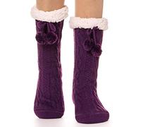 EBMORE Calcetines Antideslizantes Mujer, Calcatines Termicos Invierno Mujer, Calcetines Termicos Frio Extremo Gruesos y Cálidos Calcetines Navidad Chimenea (Pelota Púrpura)