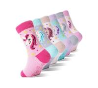 EBMORE Calcetines Antideslizantes para Niños, de Felpa para Niñas, Gruesos Cálidos, de Invierno Antideslizantes, de Cama Suaves, Regalos, de Casa, 6 Pares (Unicornio)