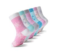 EBMORE Calcetines Antideslizantes para Niños, de Felpa para Niñas, Gruesos Cálidos, de Invierno Antideslizantes, de Cama Suaves, Regalos, de Casa, 6 Pares (Copos de Nieve, 1-3 años)
