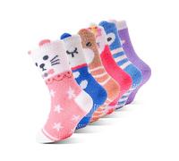 EBMORE Calcetines antideslizantes para niños, suaves para chicas, gruesos y cálidos, de invierno antideslizantes, esponjosos, 6 pares (Animales, 29-34)