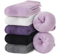 EBMORE Calcetines de Lana para Mujeres Invierno Caliente Trekking Gruesos Térmicos Acogedores Boot Crew Calcetines Cómodos 5 Pares para Damas(Púrpura oscura/Púrpura clara/Blanco/Negro/Gris)